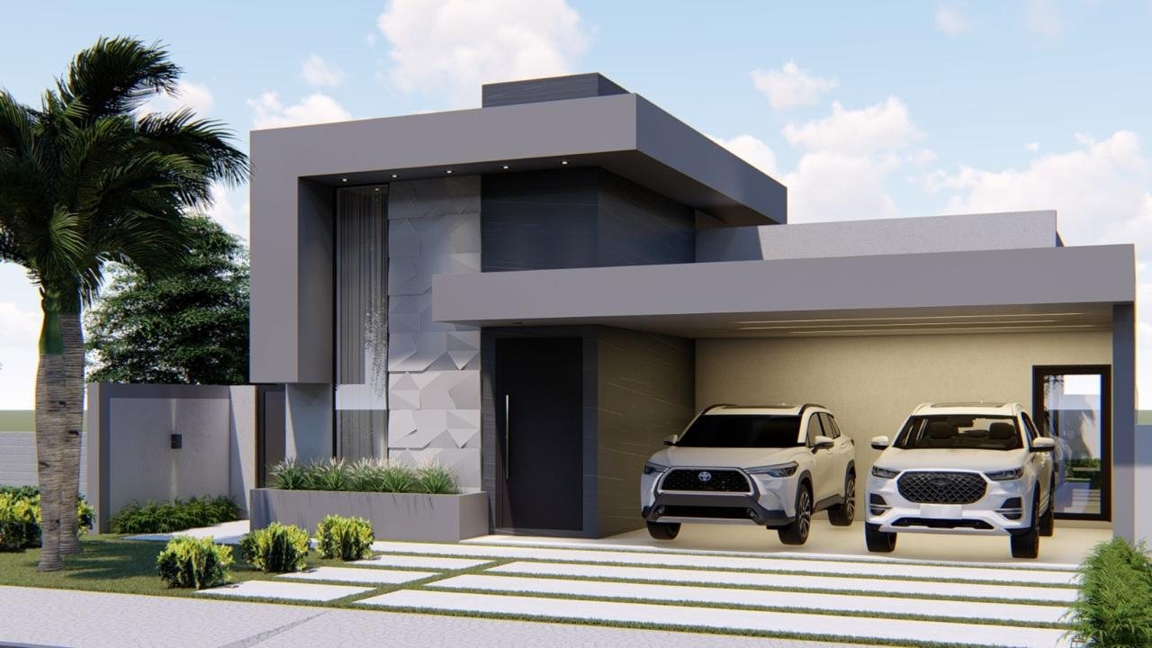 Fachada de residência térrea moderna no Villa Rica